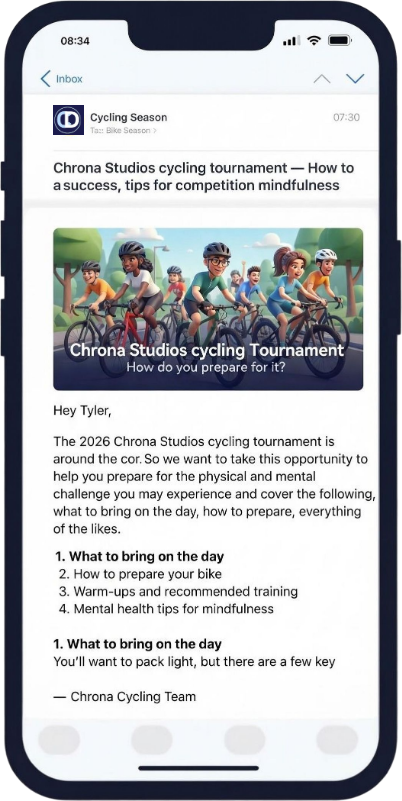 Branded email newsletter on a phone by CHRONA STUDIOS, digital marketing for family-owned brick-and-mortar businesses