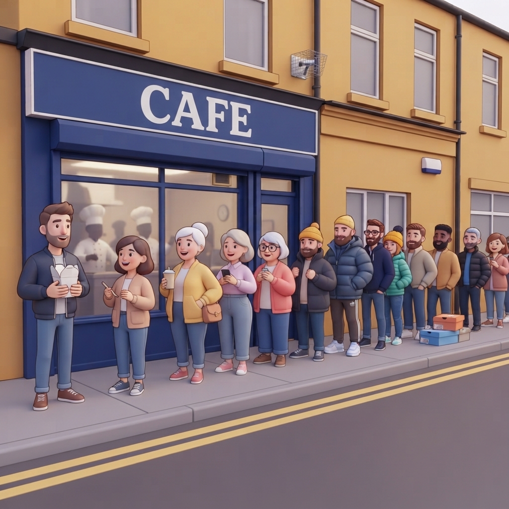 Customers queueing outside a local cafe by CHRONA STUDIOS, digital marketing for family-owned brick-and-mortar businesses