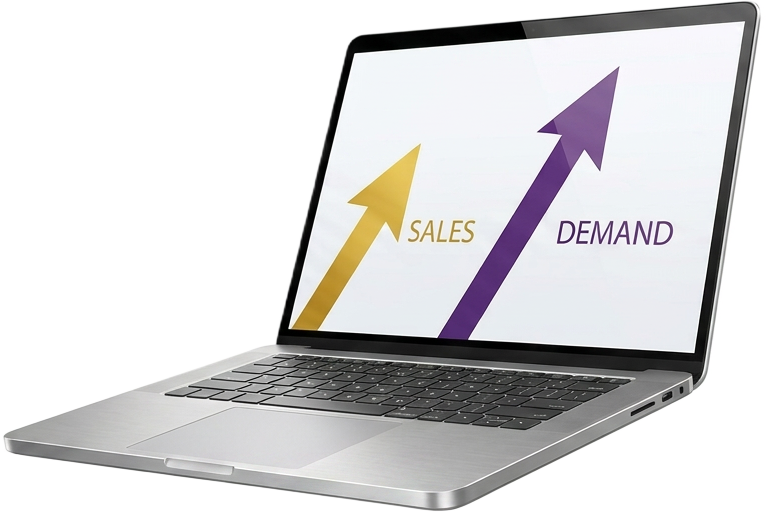 Laptop showing sales and demand growth